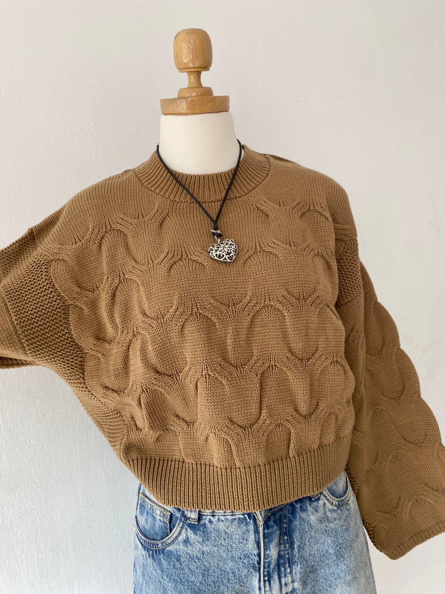 Wide-sleeved braided design sweater