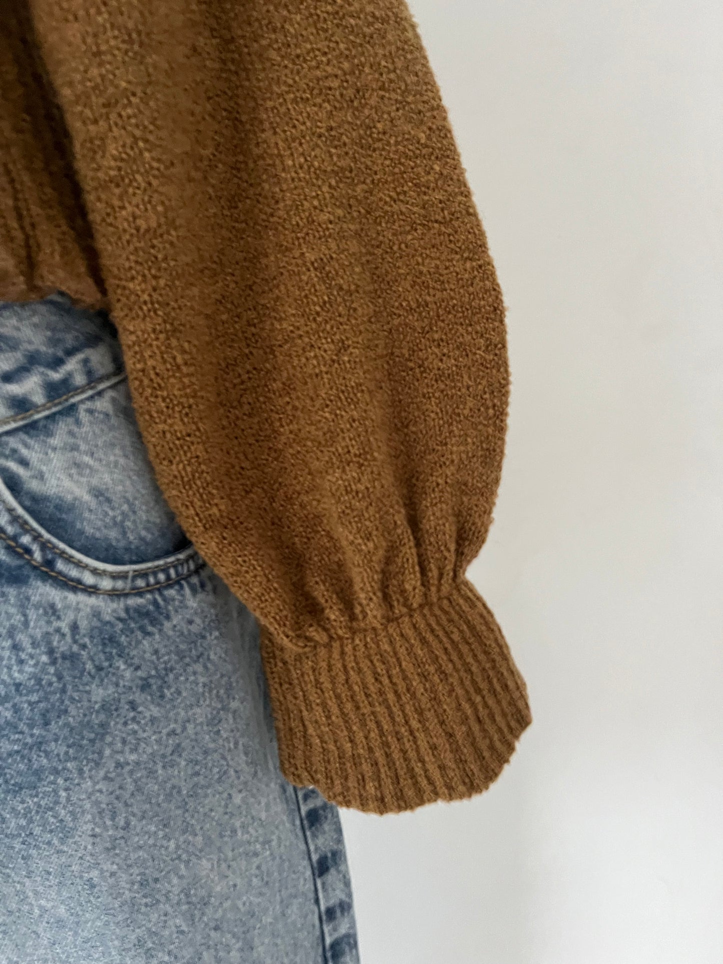 Camel off-shoulder sweater