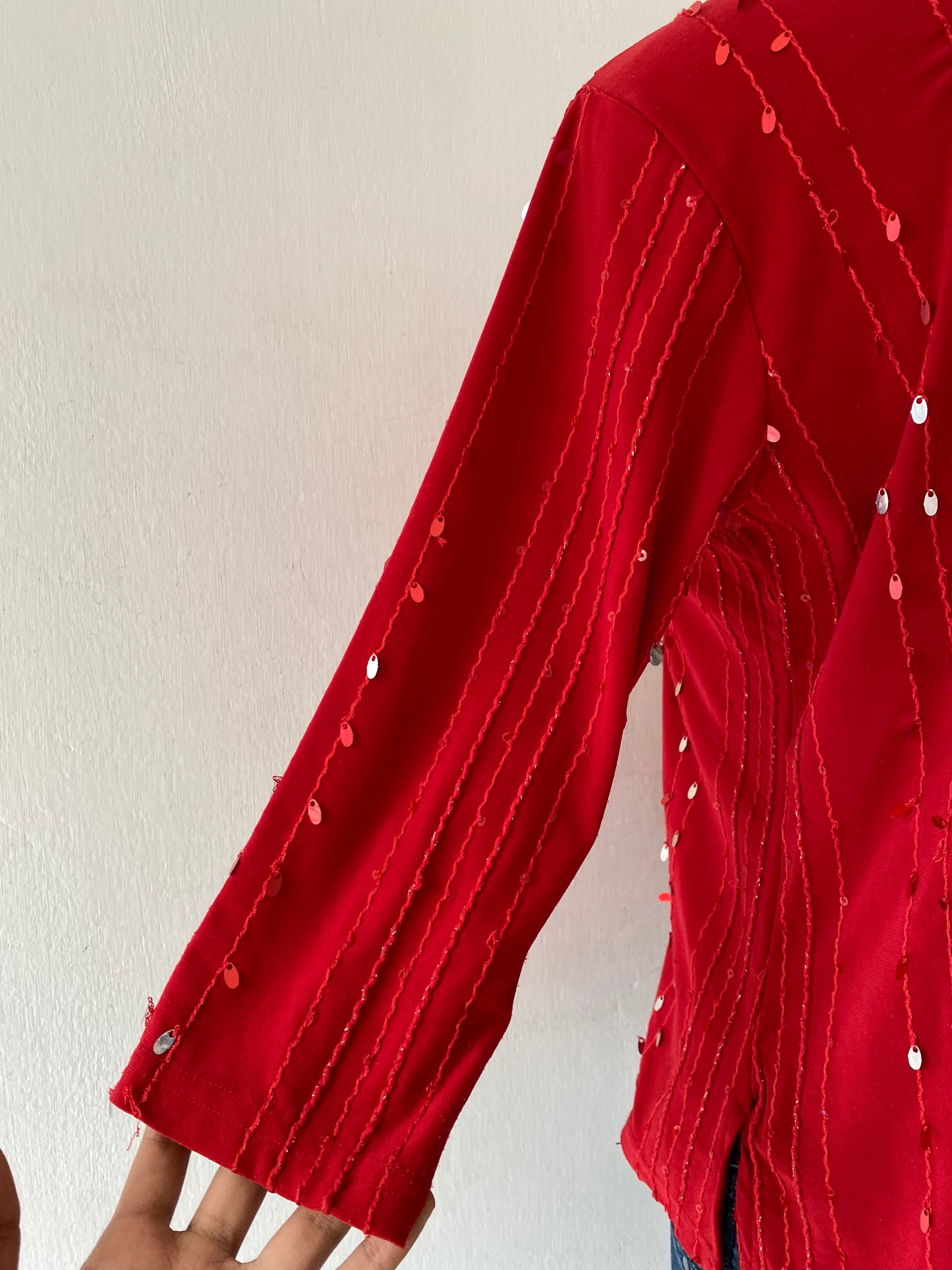 Red top with sequins