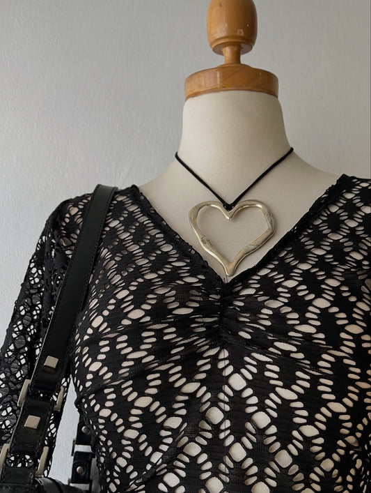 Bell-sleeved mesh top