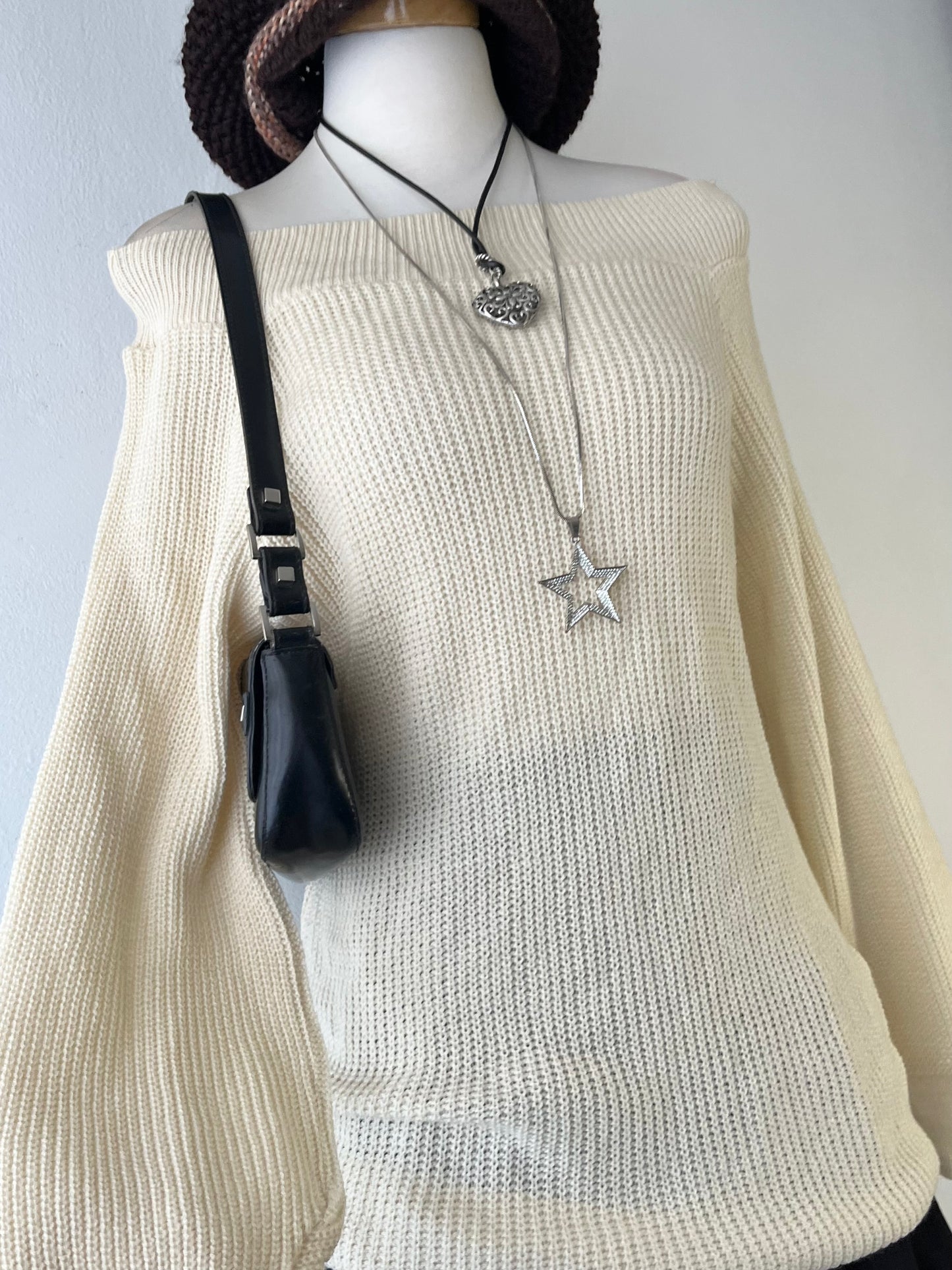 Off shoulder sweater with wide sleeves