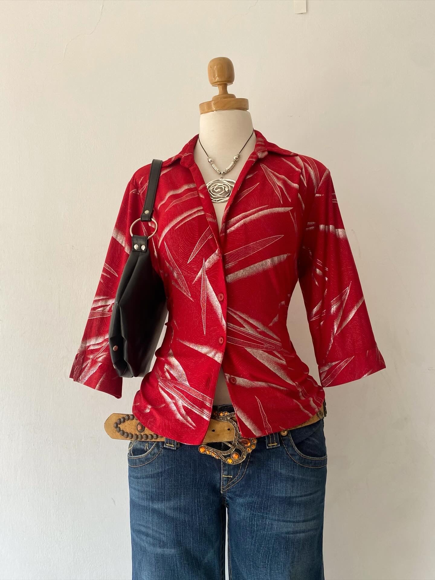 Red blouse with silver sparkles