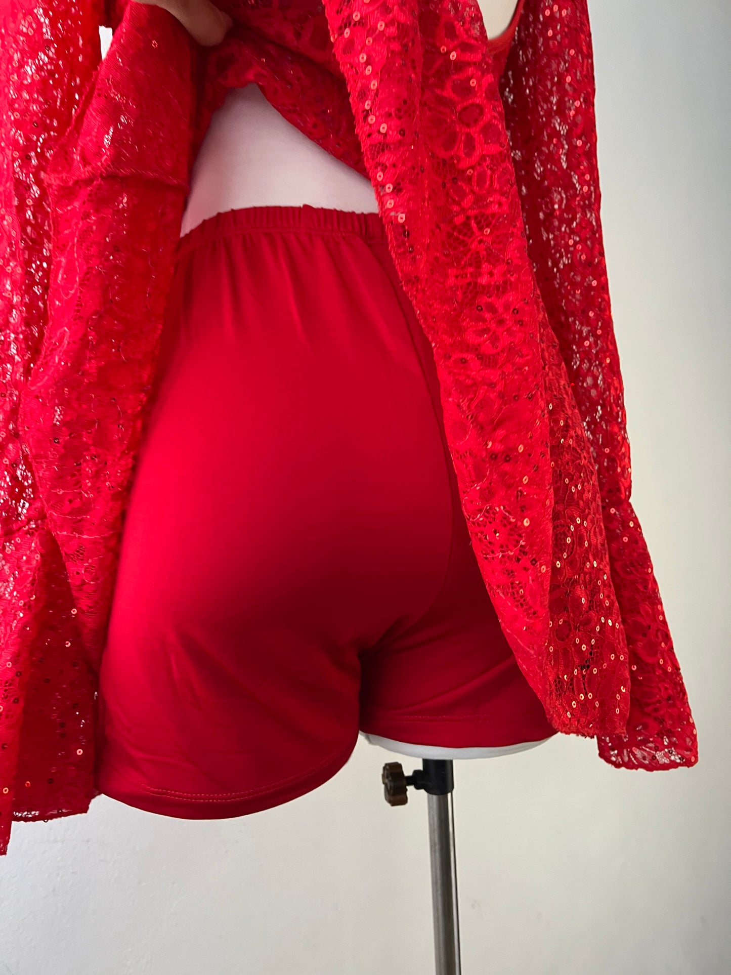 Red lace dress with flared sleeves