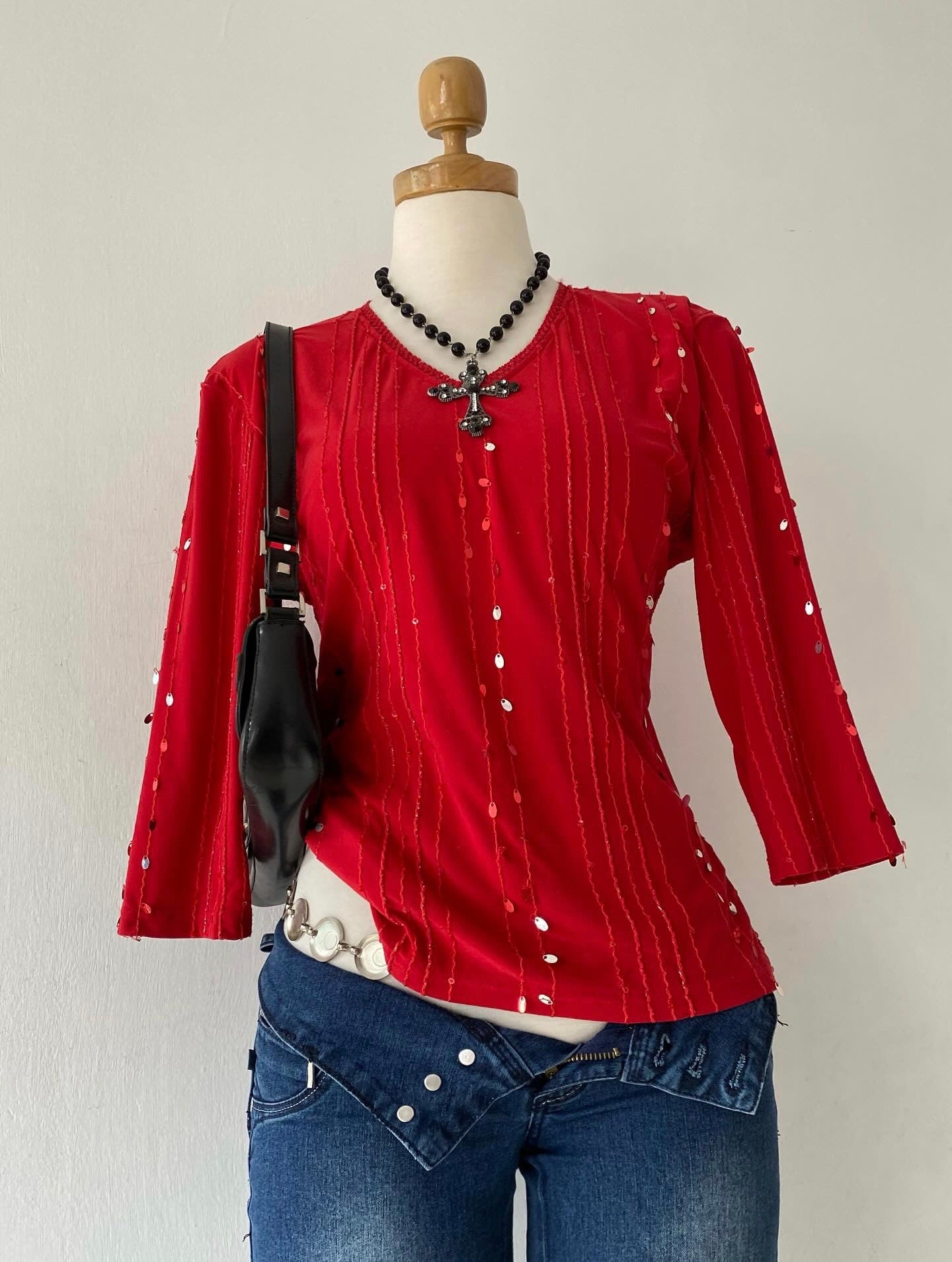 Red top with sequins