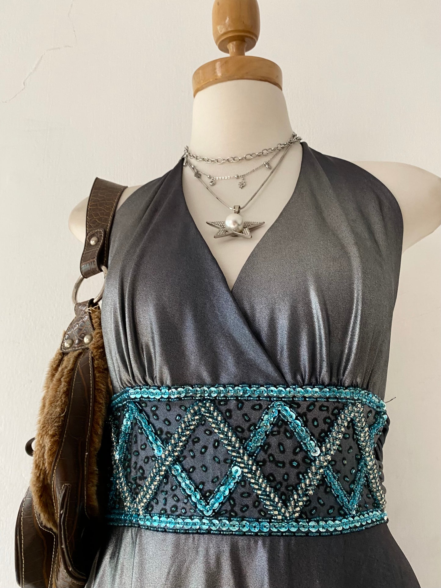 Iridescent halter dress