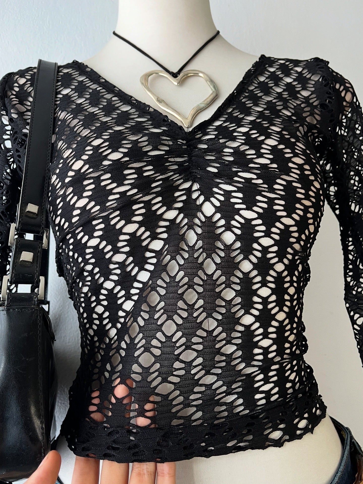 Bell-sleeved mesh top
