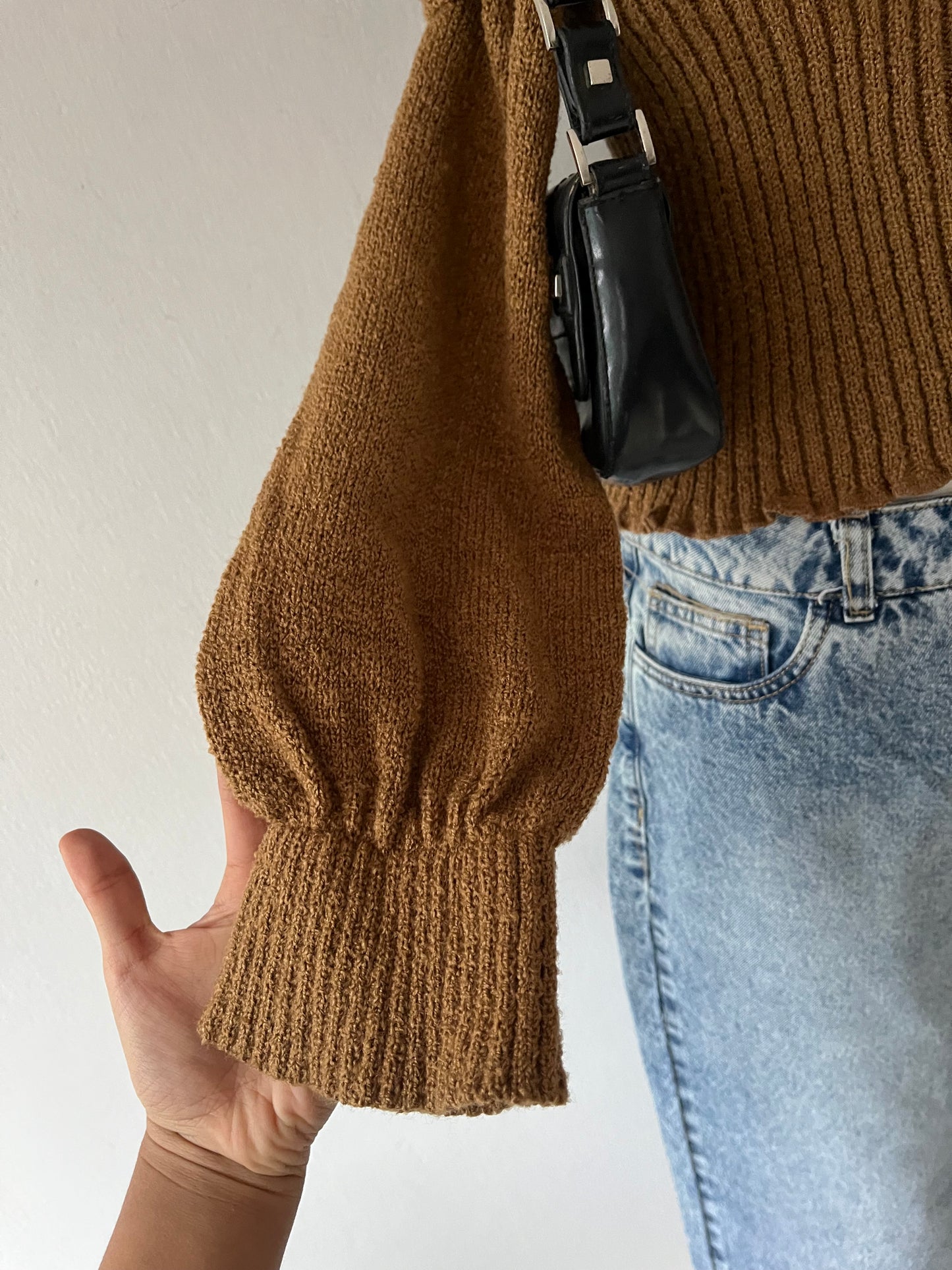 Camel off-shoulder sweater