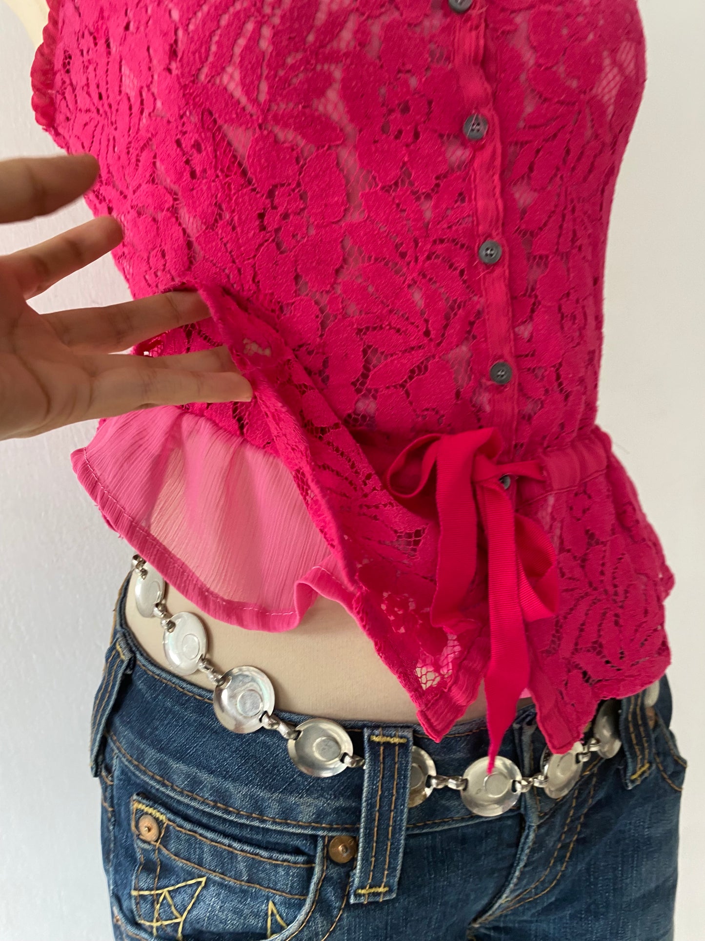 Pink lace top with bow