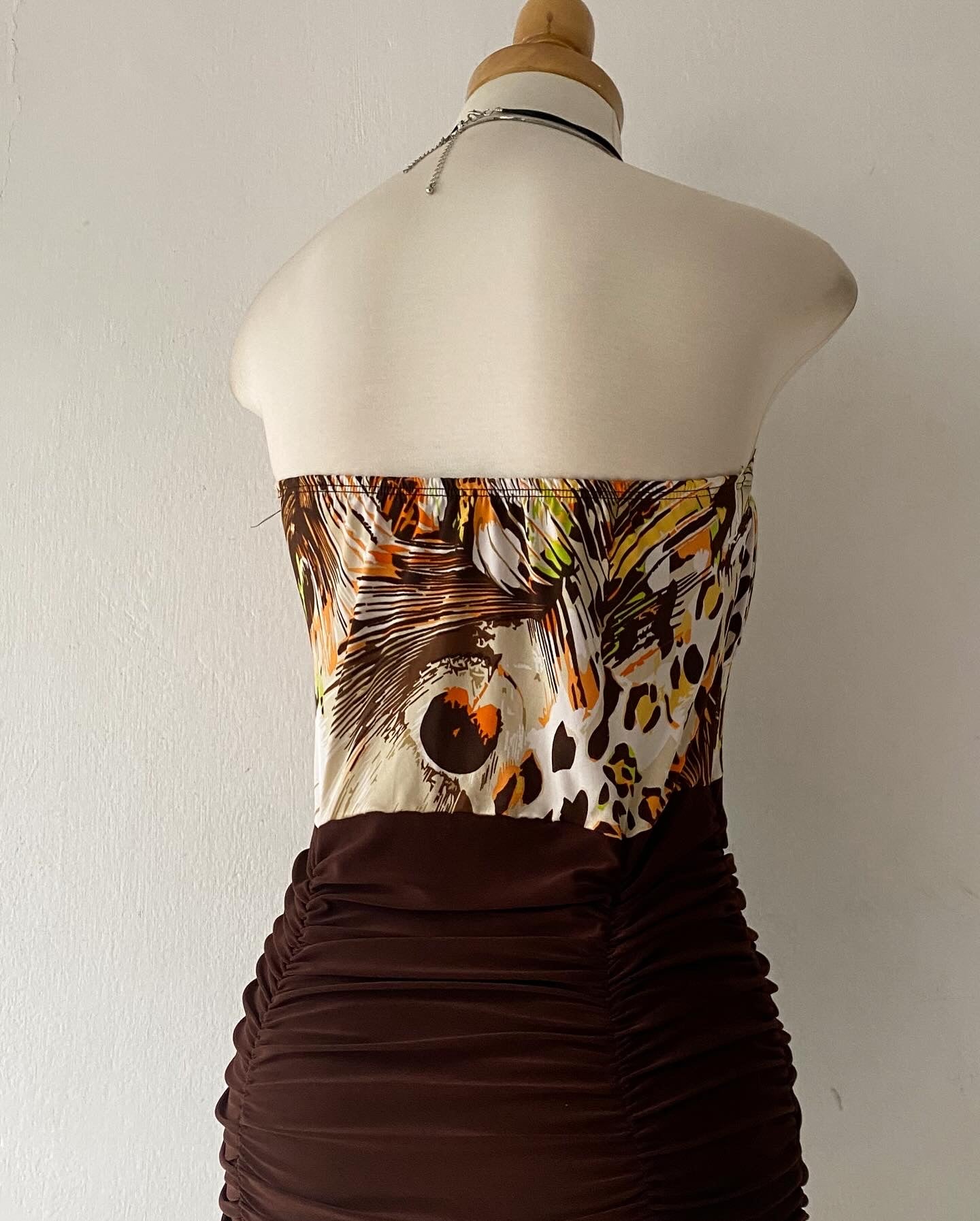 Brown poly dress with animal print