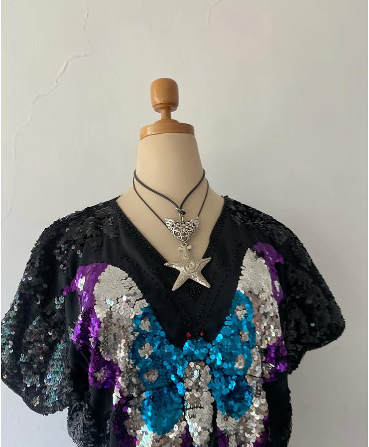 Sequin butterfly top-Size M