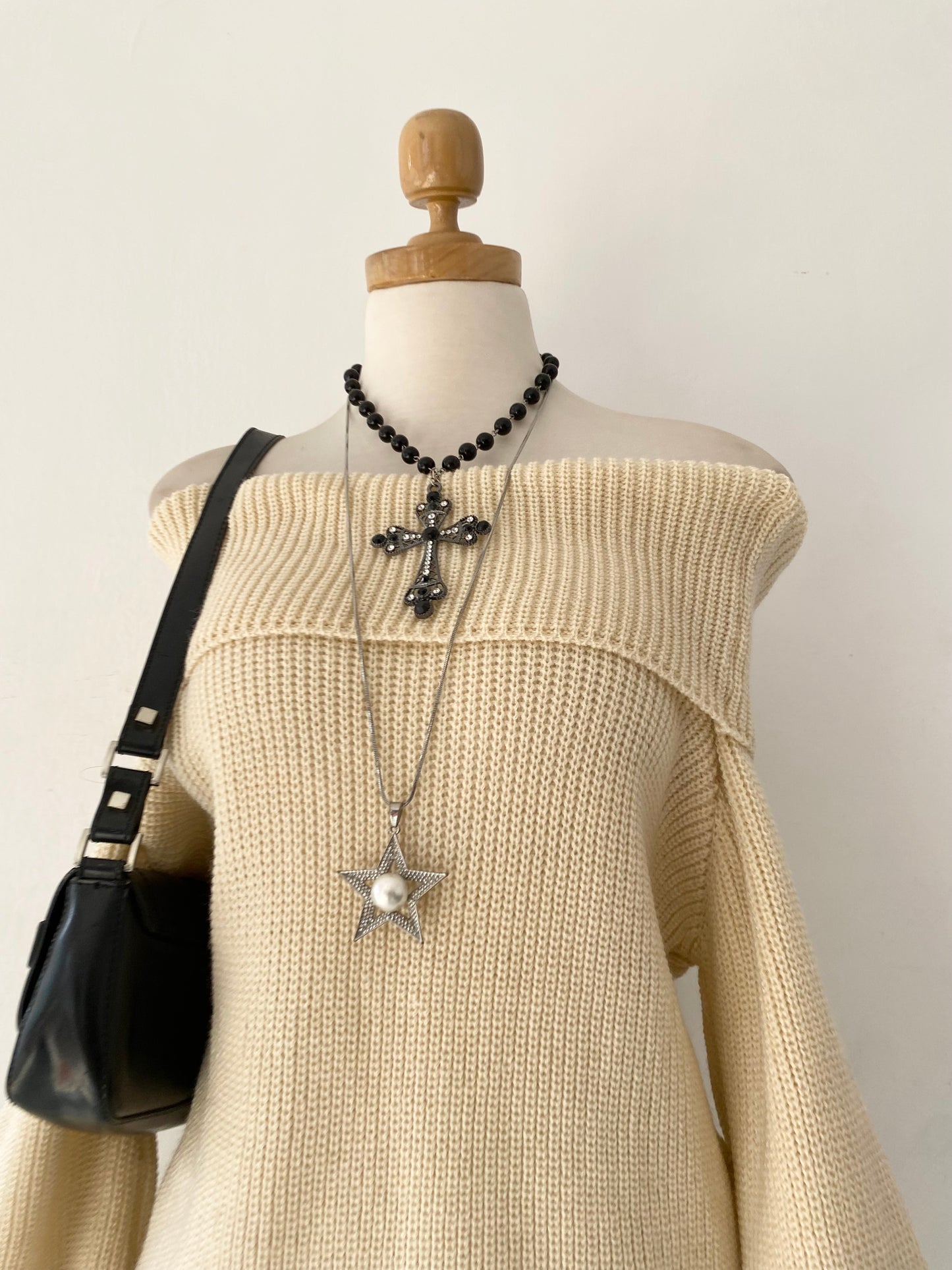 Off shoulder sweater with flared sleeves
