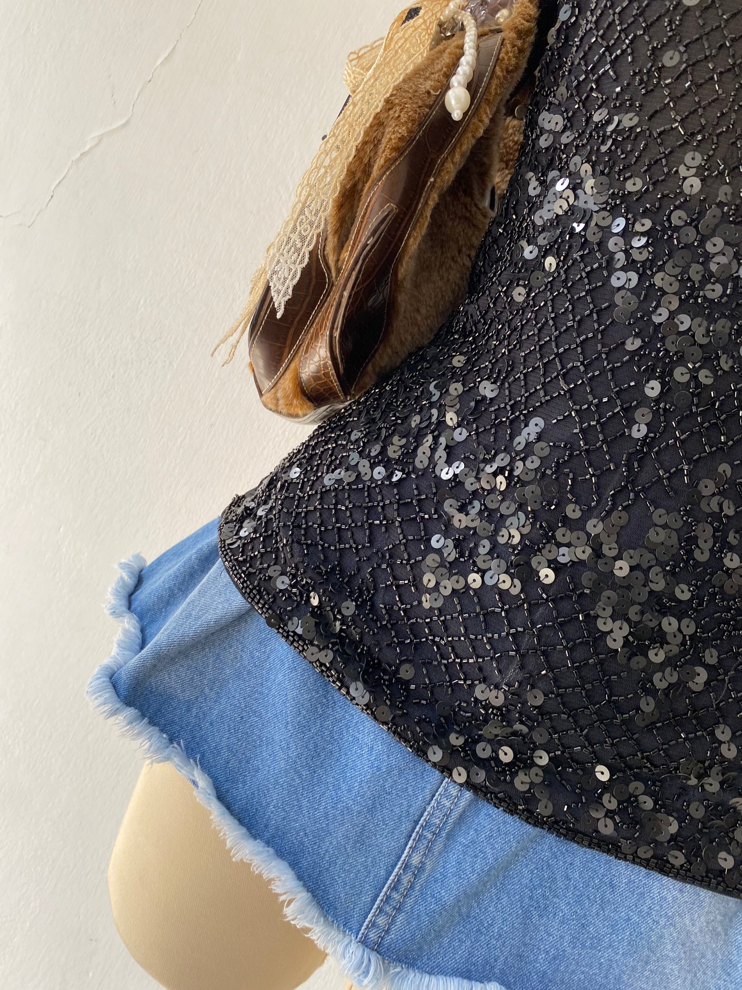 Black sequin-embroidered top