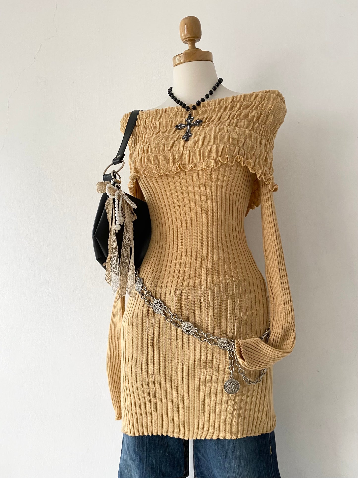 Long off-shoulder sweater