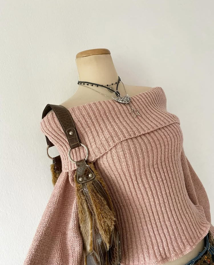 Off shoulder sweater -rosewood