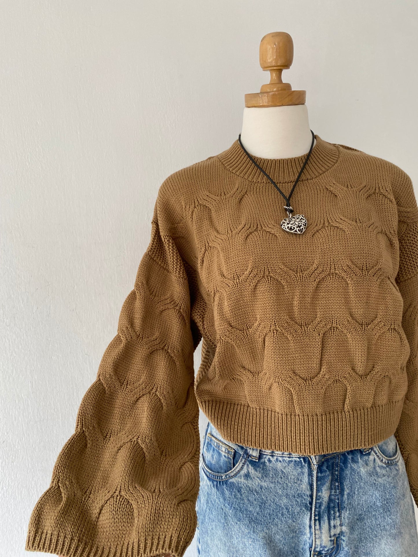 Wide-sleeved braided design sweater