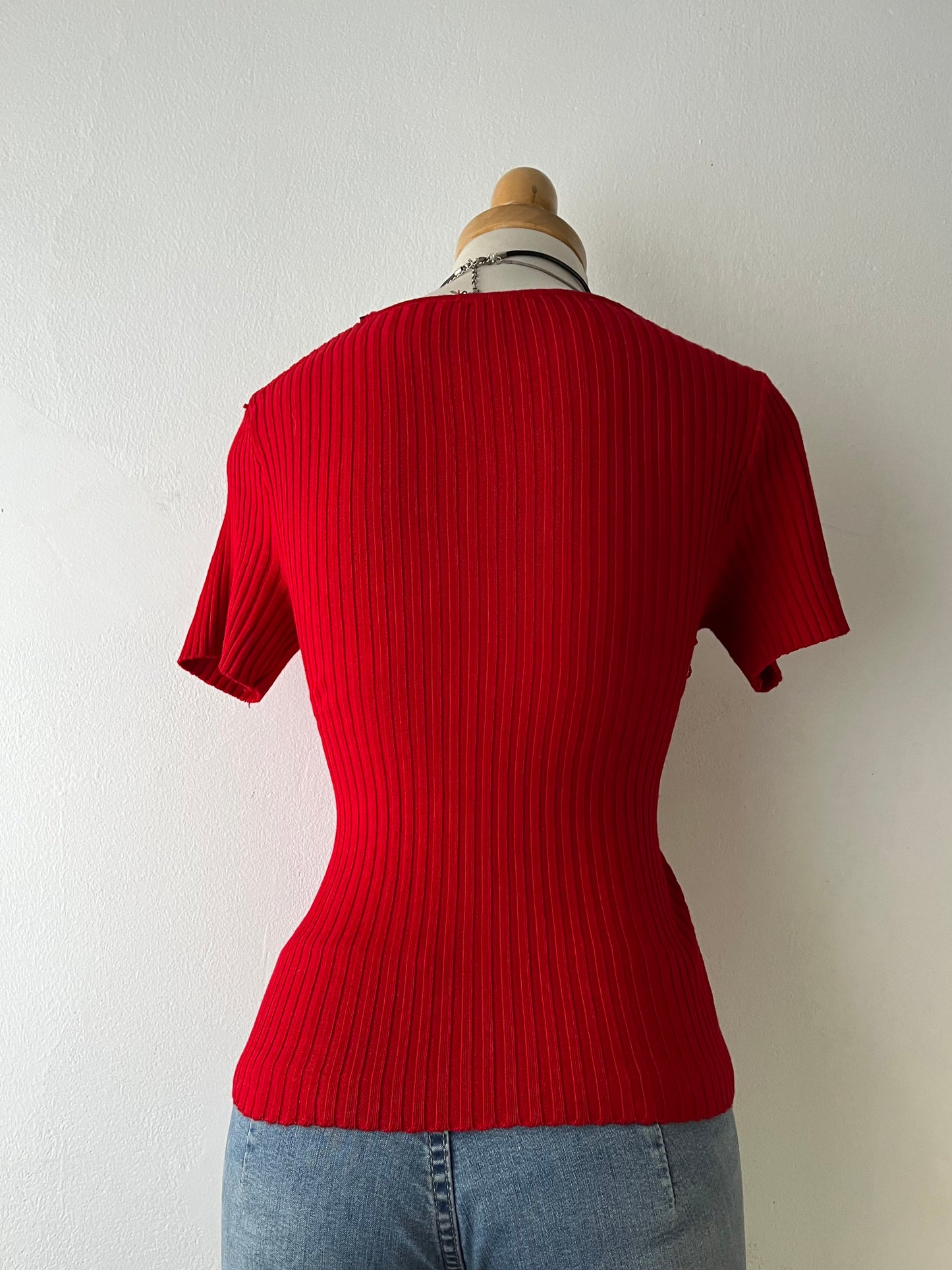 Red sequined wrap top