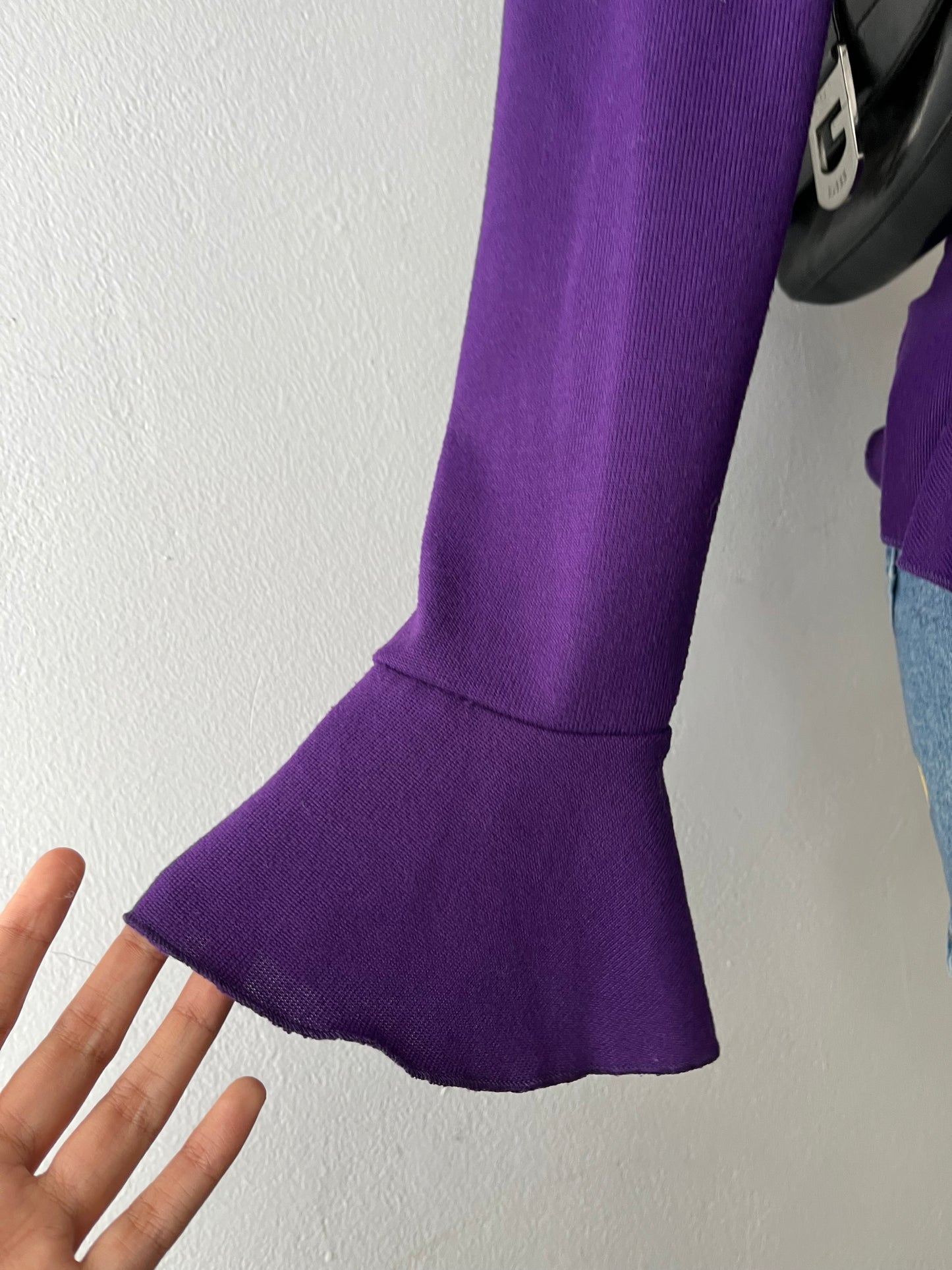 Purple wrap blouse with crossover design