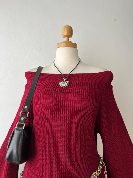 Burgundy off-the-shoulder sweater