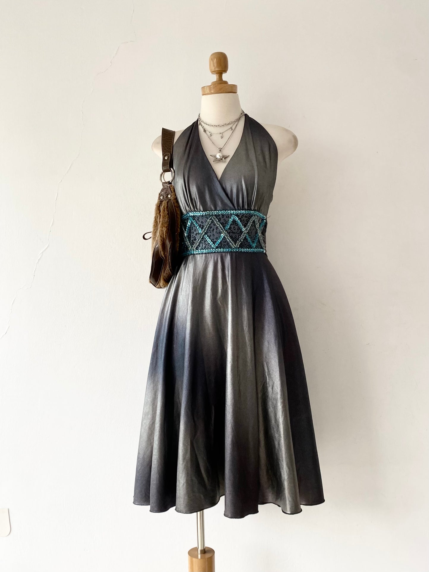 Iridescent halter dress
