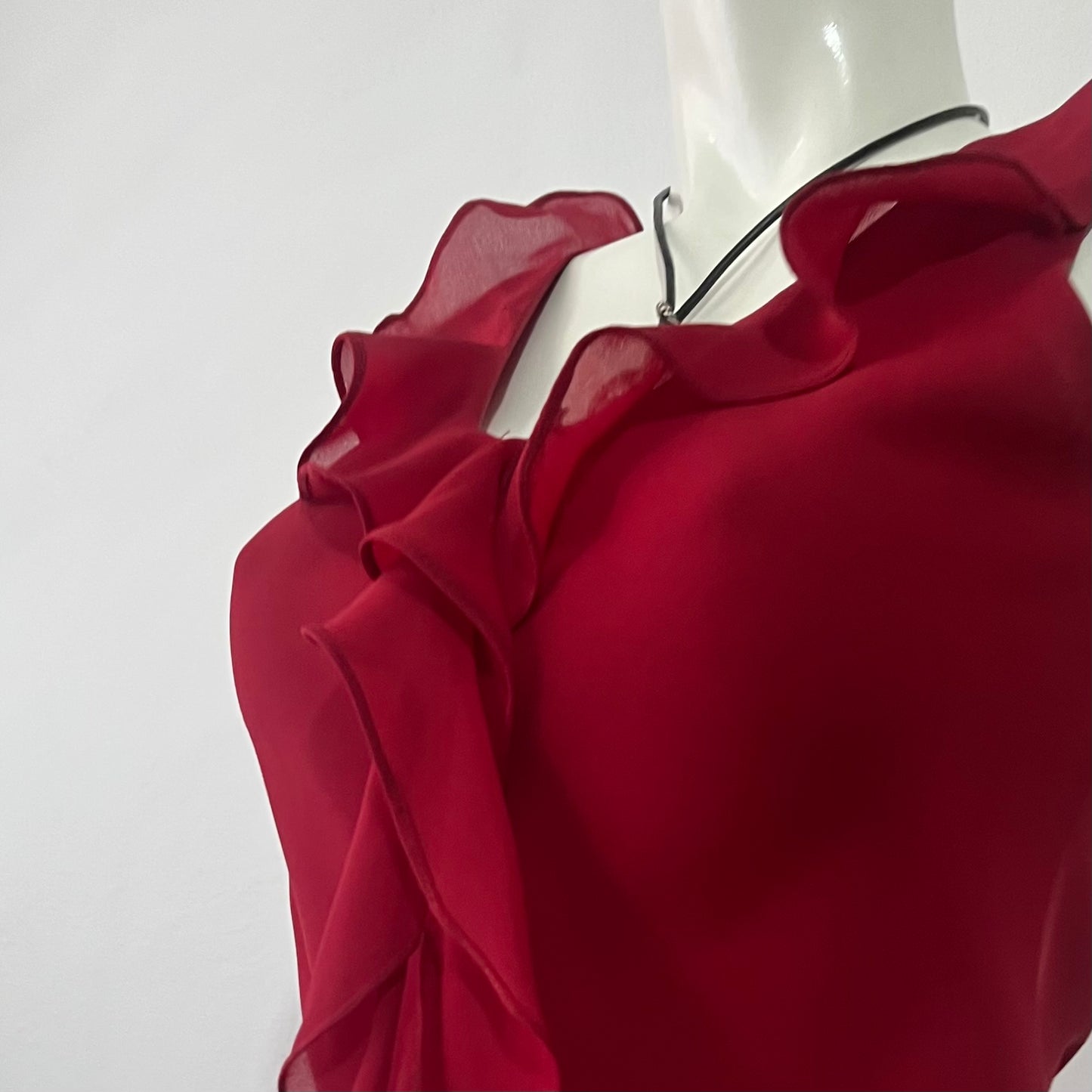 Burgundy assymetrical dress with floral embrodery