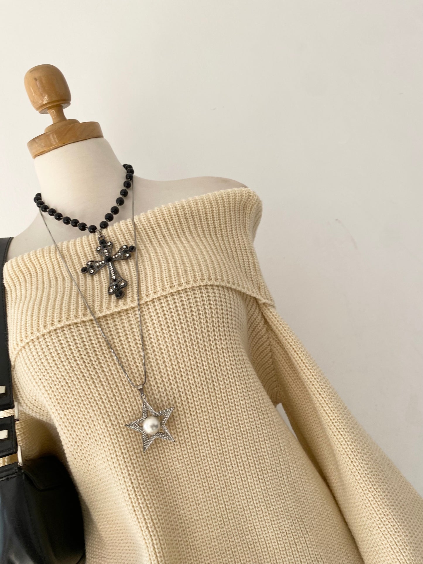 Off shoulder sweater with flared sleeves