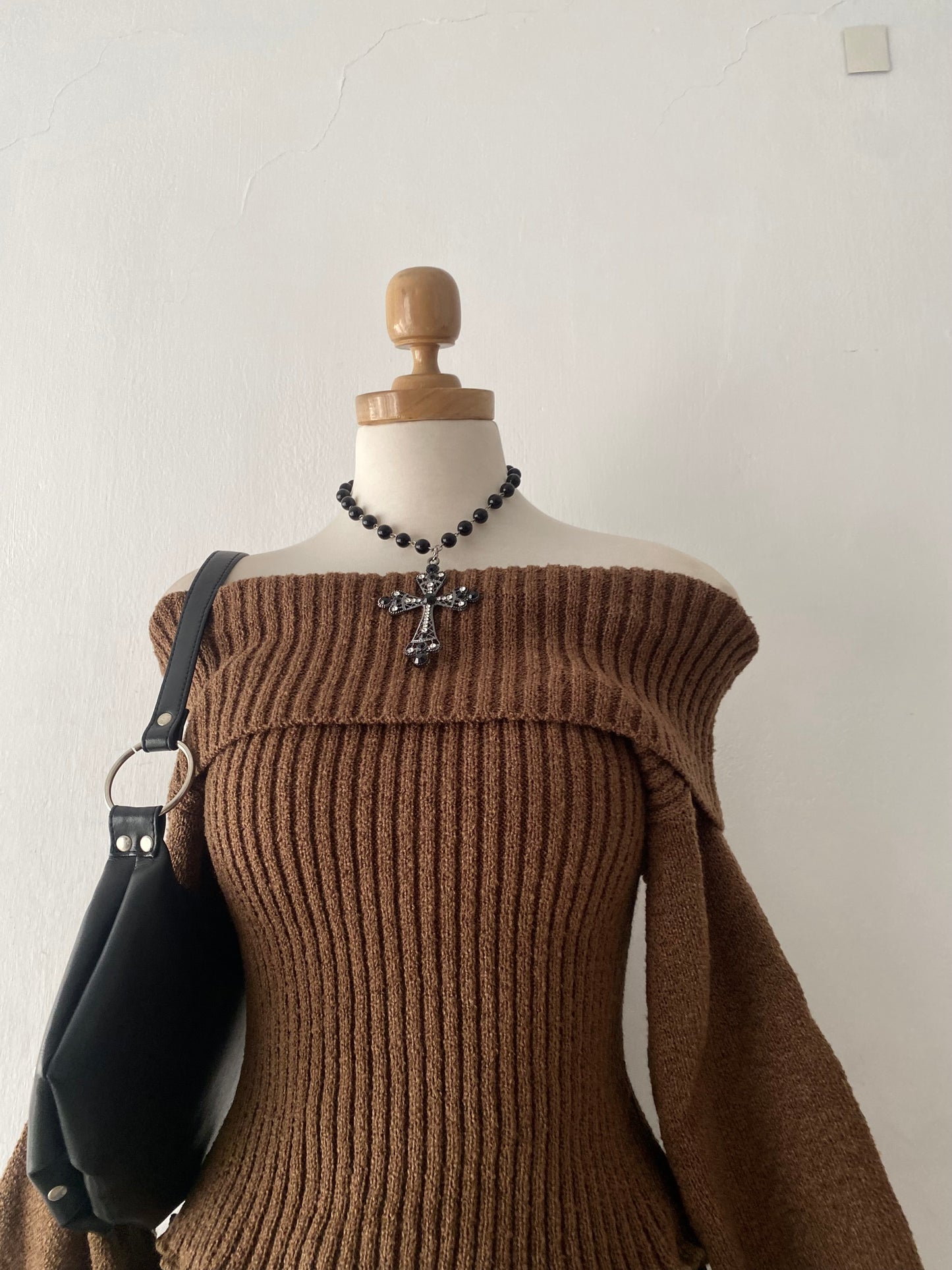 Brown off-shoulder sweater