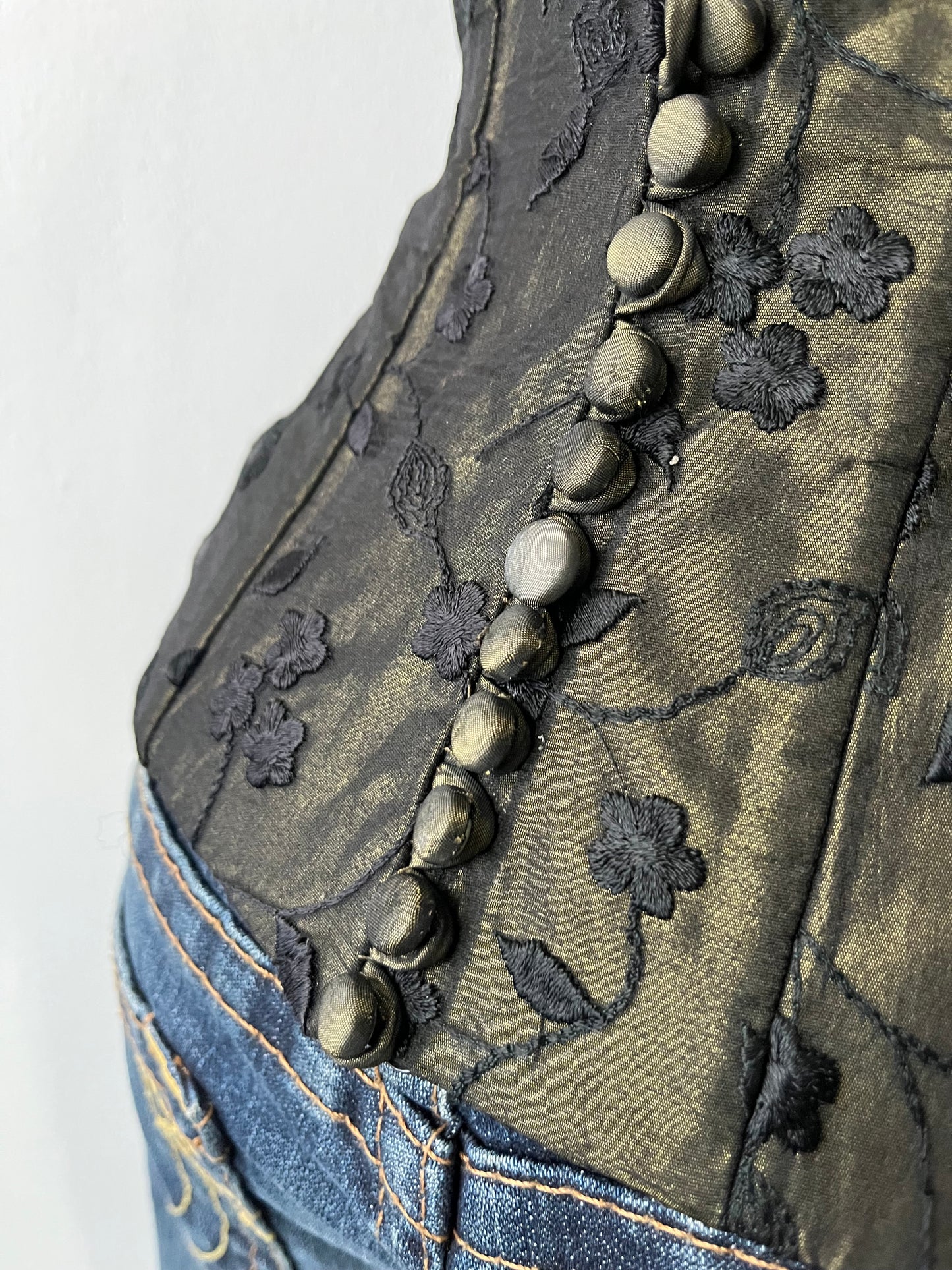 Midnight green corset with floral designs