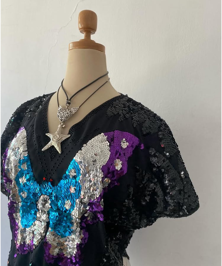 Sequin butterfly top-Size M