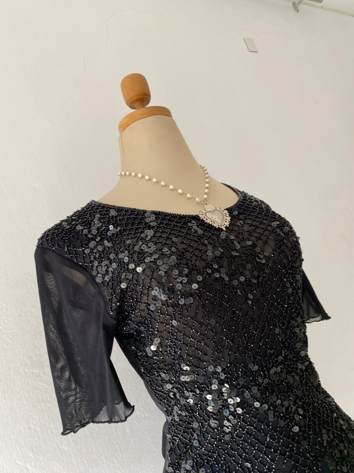 Black sequin-embroidered top