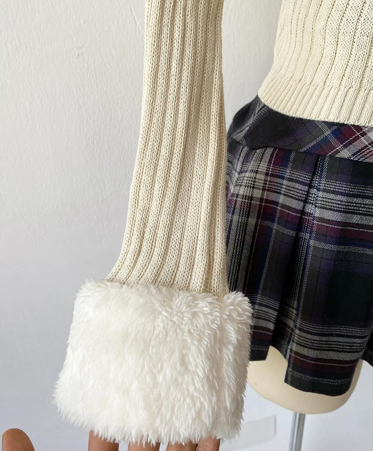 Beige plush cardigan sweater
