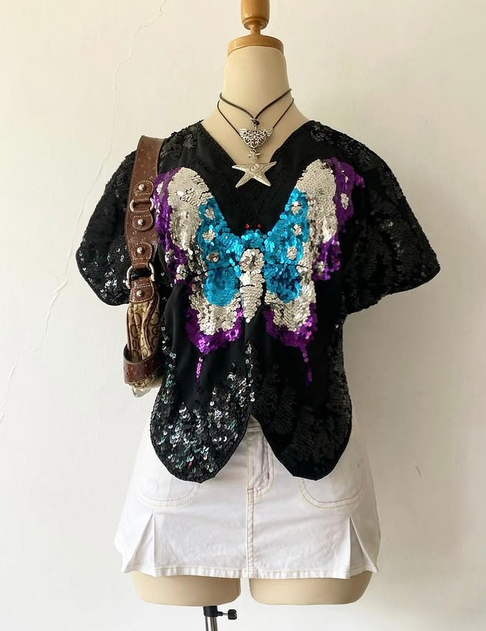Sequin butterfly top-Size M