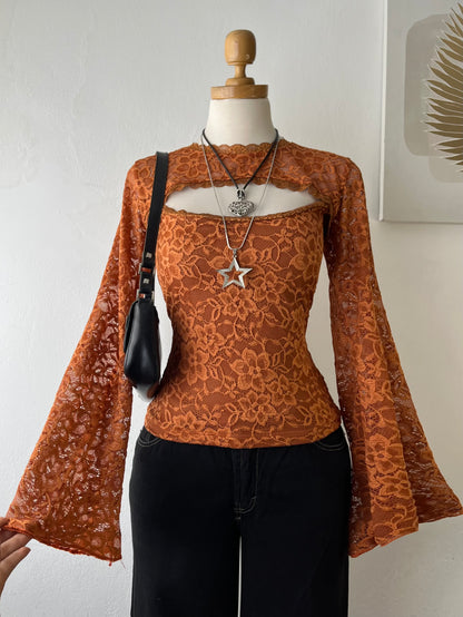 Lace top with flared sleeves