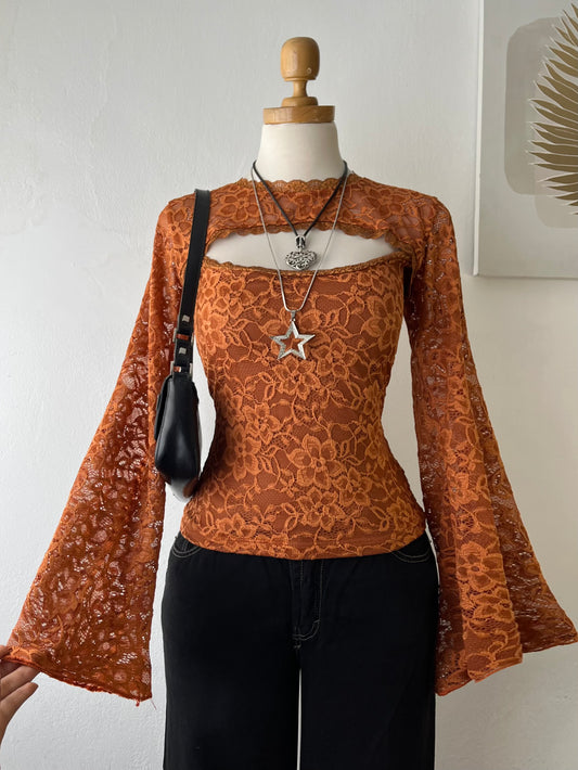 Lace top with flared sleeves