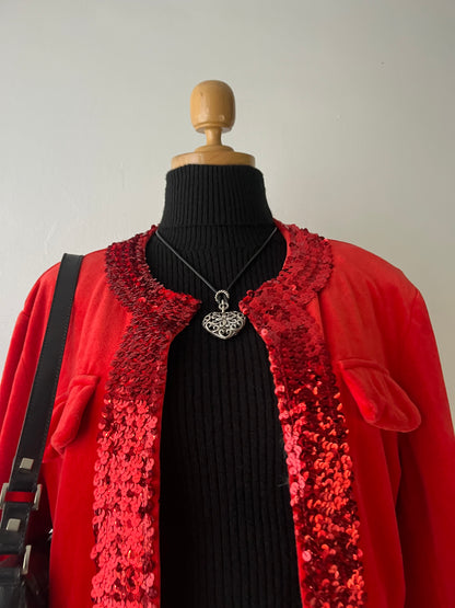 Red cardigan with sequins