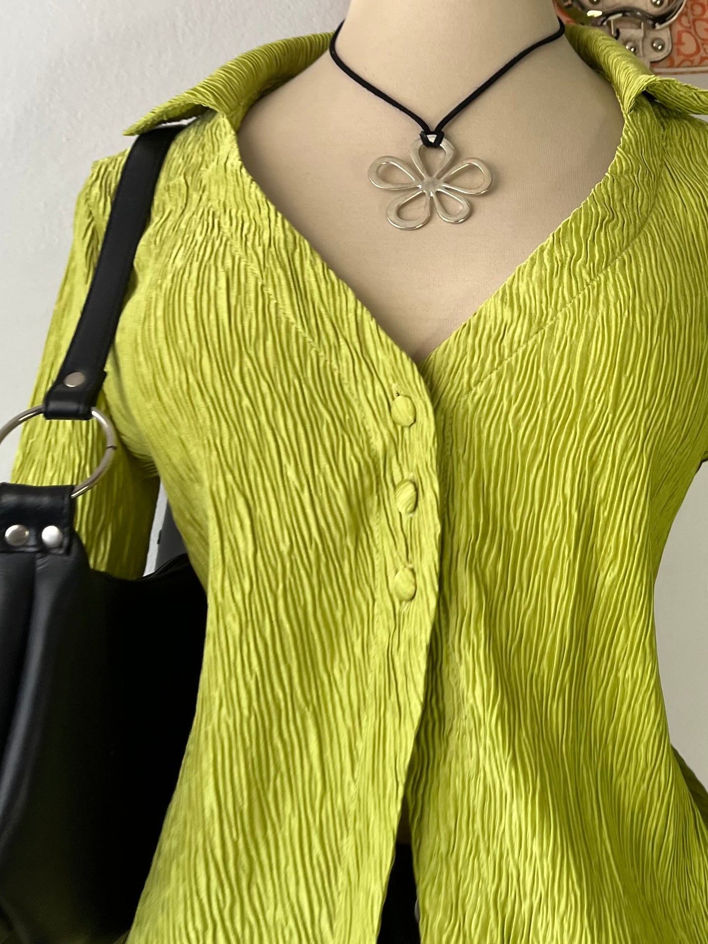 Lime green blouse with super flared sleeves