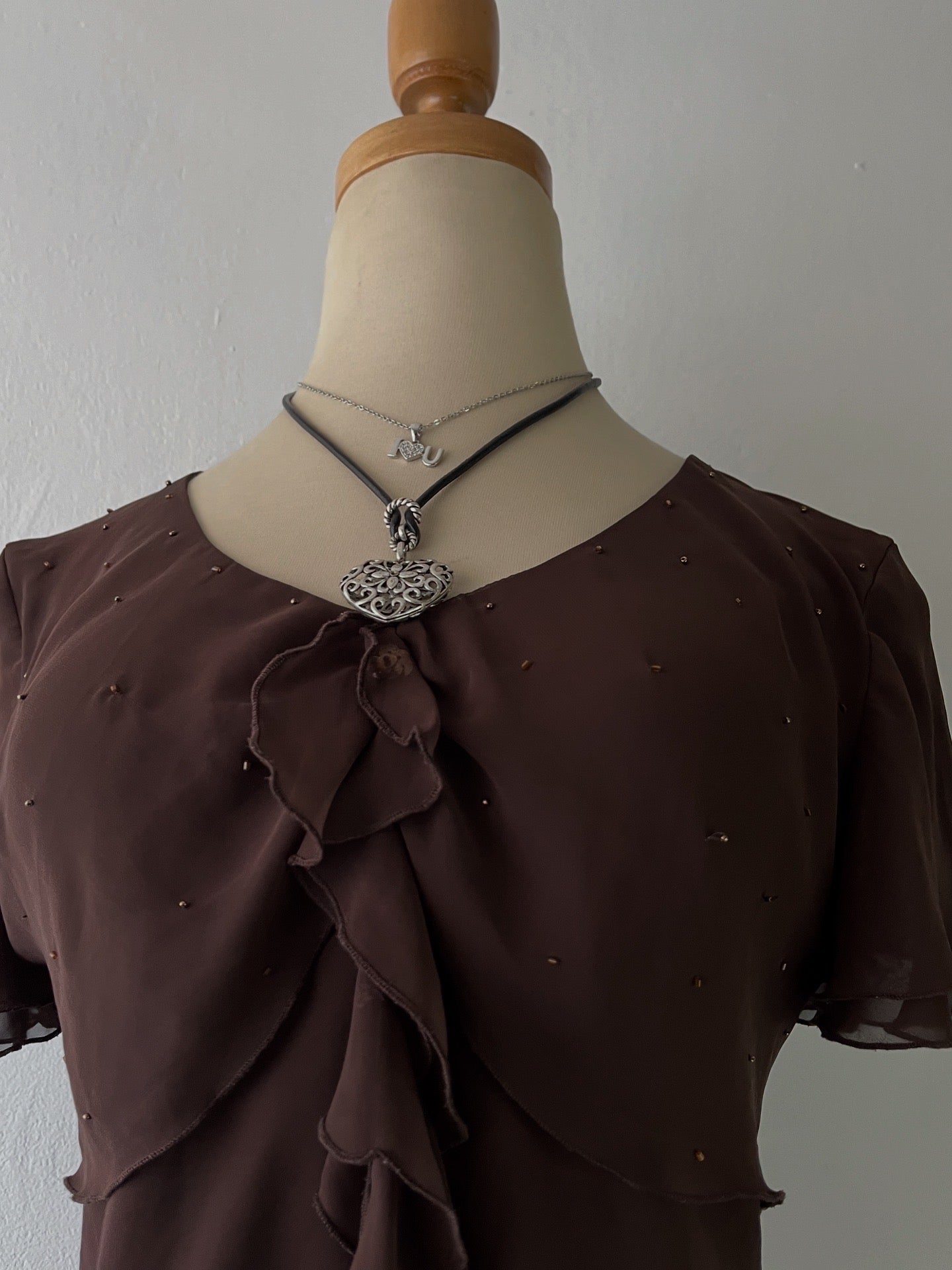 Brown top with sequin embroidery