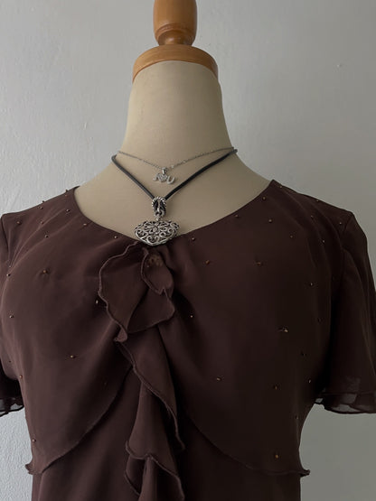 Brown top with sequin embroidery