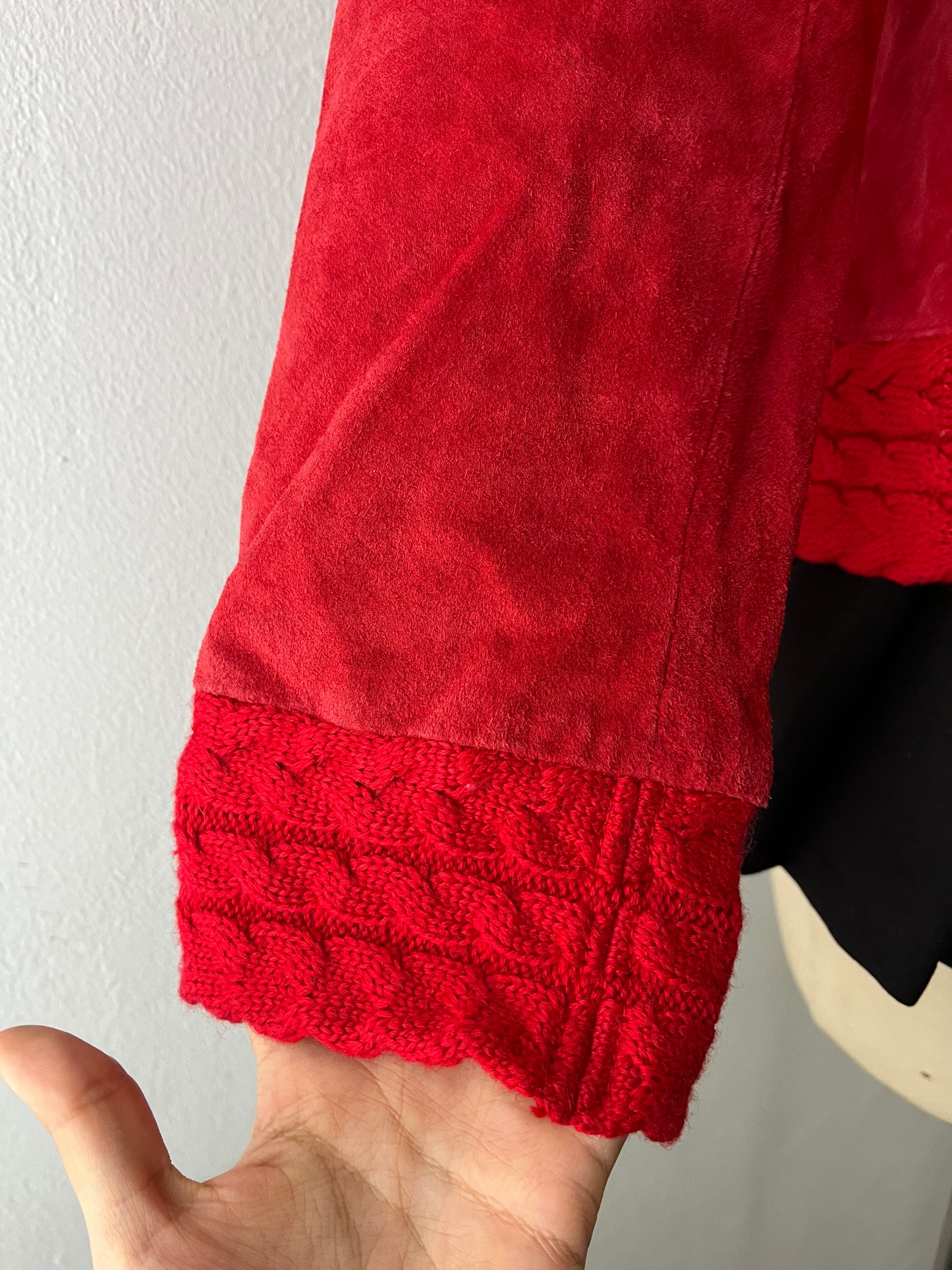 Cable knit and leather suede jacket