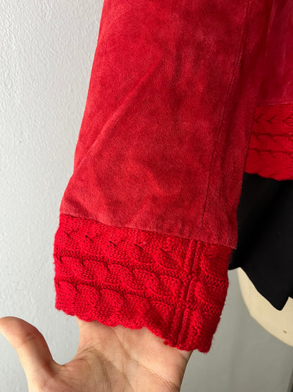 Cable knit and leather suede jacket