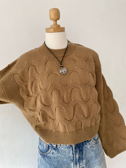Wide-sleeved braided design sweater