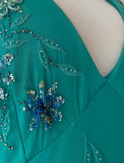 Turquoise silk dress with sequins