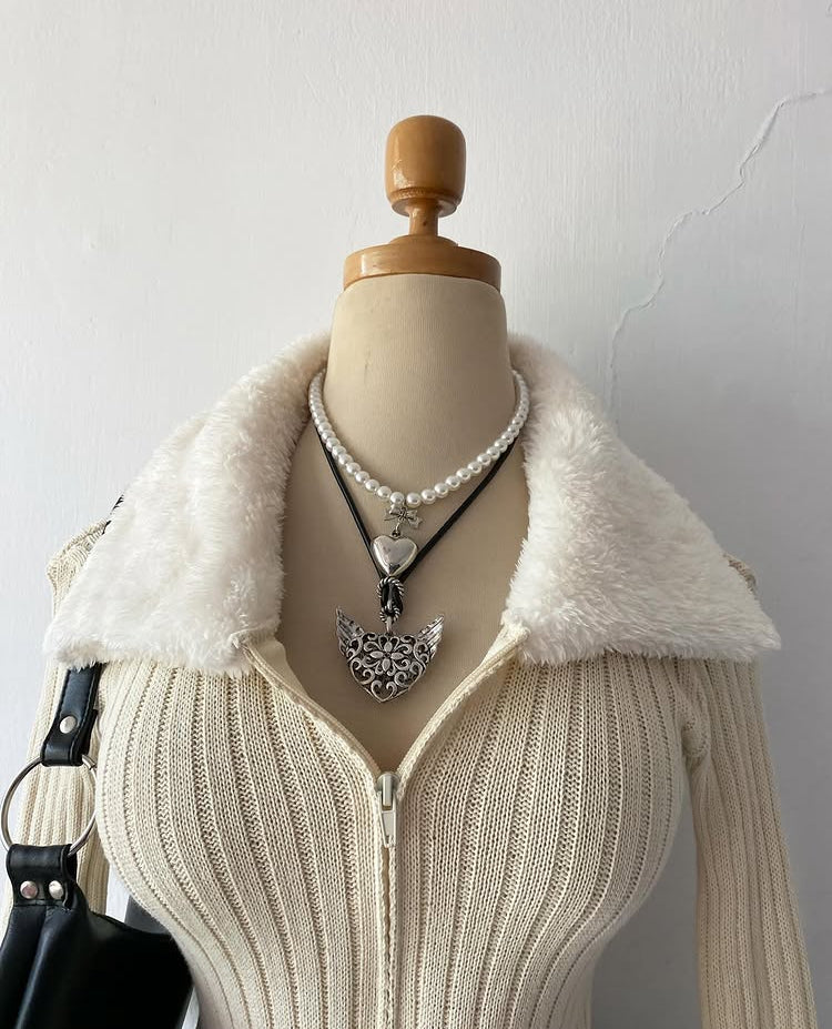 Beige plush cardigan sweater