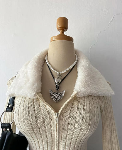 Beige plush cardigan sweater