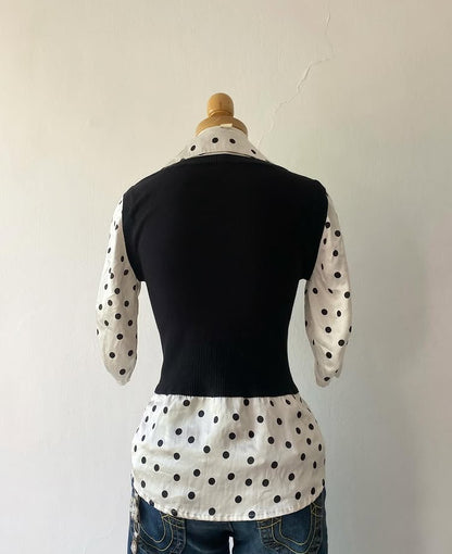 Polka dot top with knitted vest
