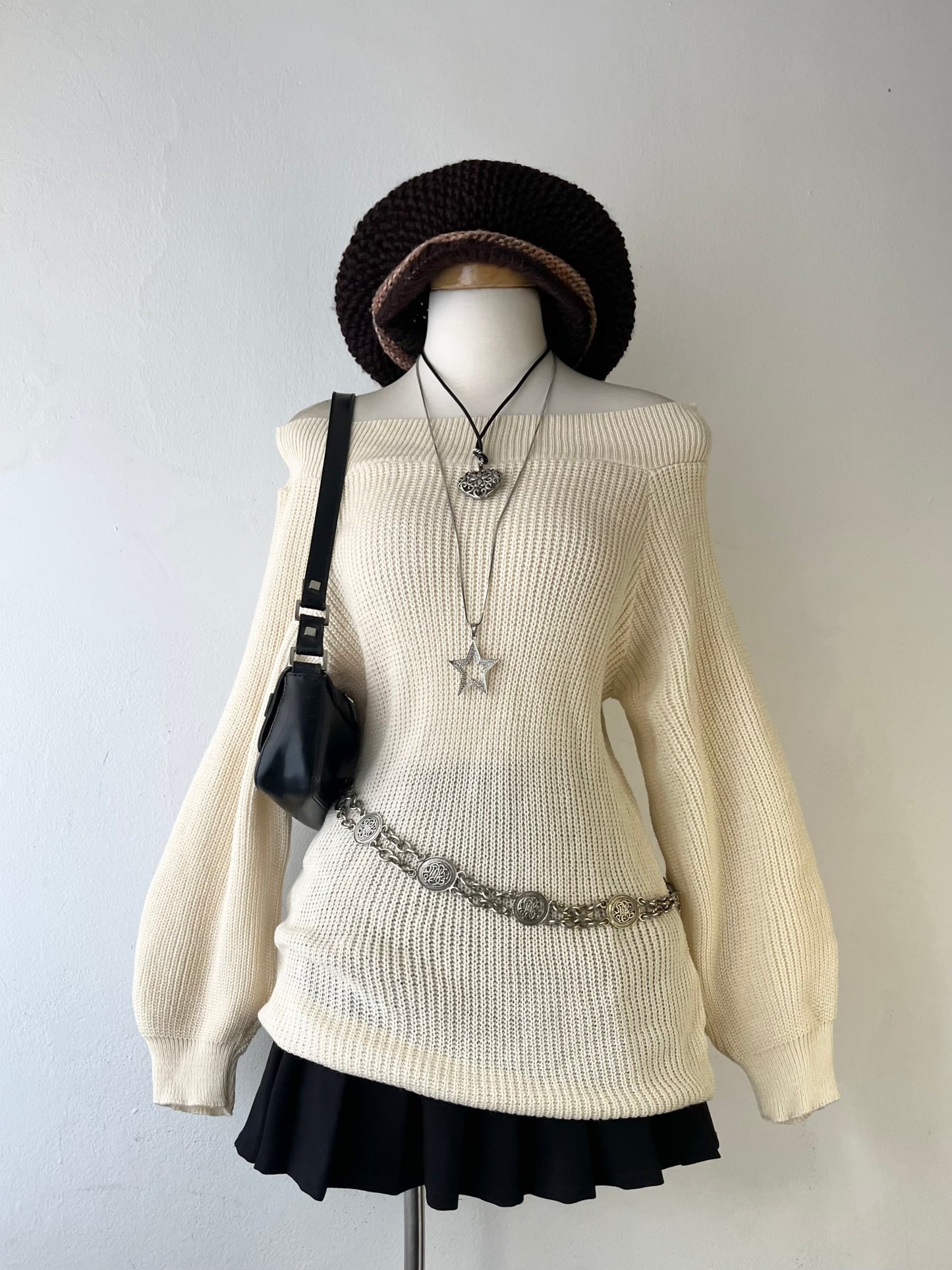 Off shoulder sweater with wide sleeves