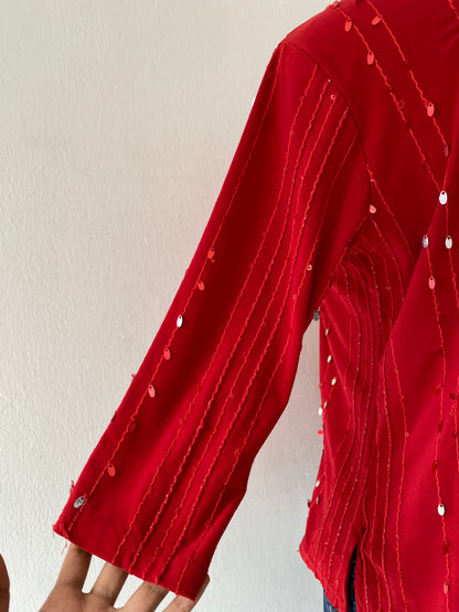 Red top with sequins