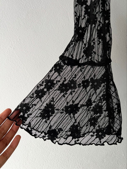 Bell-sleeved mesh top