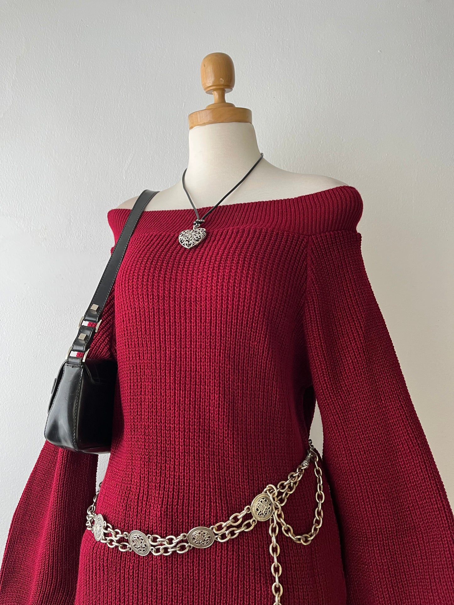Burgundy off-the-shoulder sweater