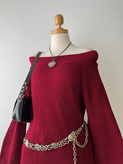 Burgundy off-the-shoulder sweater