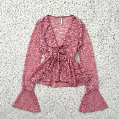 Lace top with flared sleeves